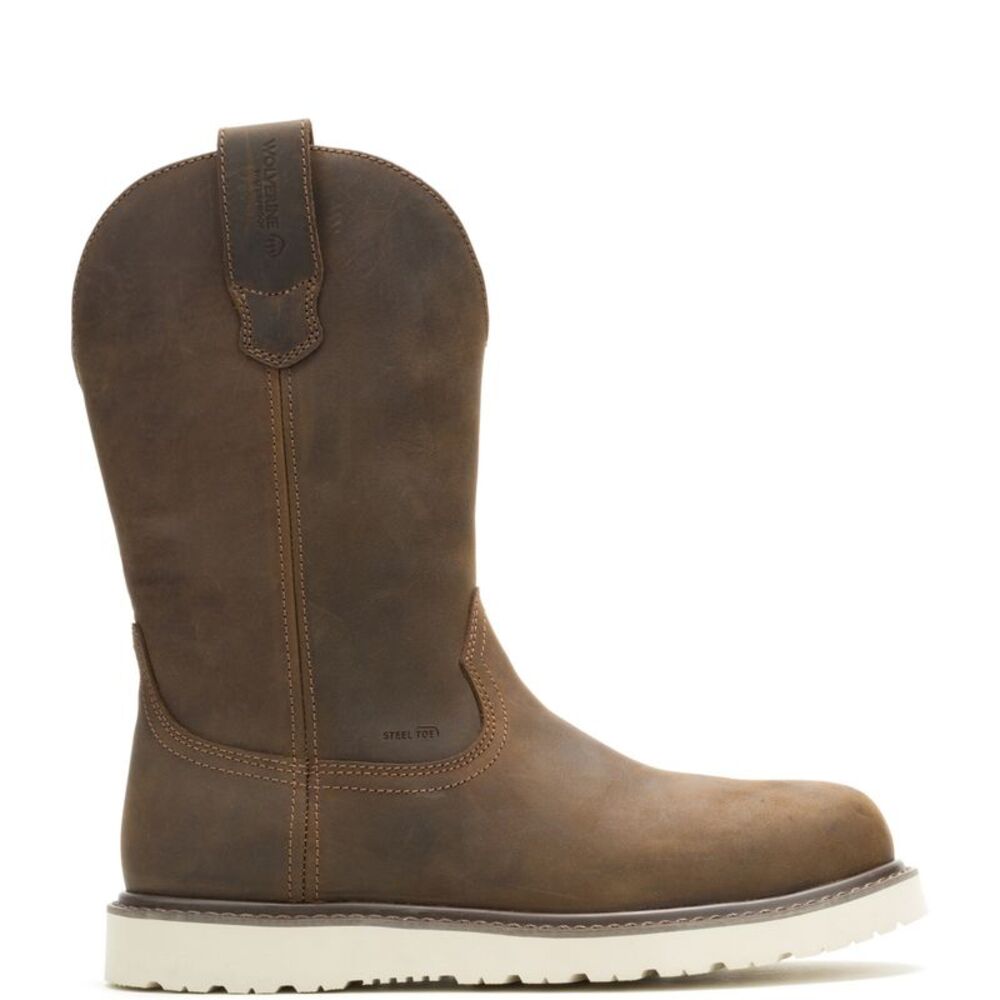 Wolverine Mens Bronc Wedge JD Waterproof Steel Toe 10" Brown Boots (NWT)